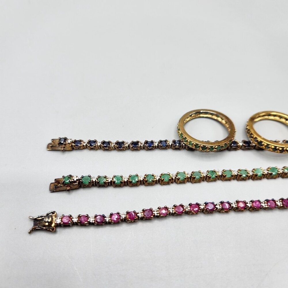 Tri Color Tennis Bracelet Stacking Ring Set Cubic Zirconia ADI 925 Thai Silver - Picture 4 of 13
